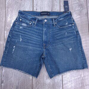 Abercrombie & Fitch Shorts Mens 30 Blue Relaxed Fit Distressed Denim Jorts
